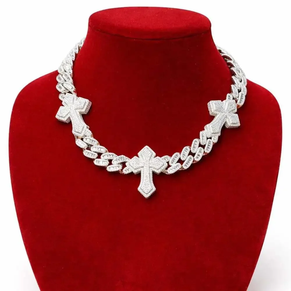 Silver Cross Cuban Necklace 18 Inch 22 A 2